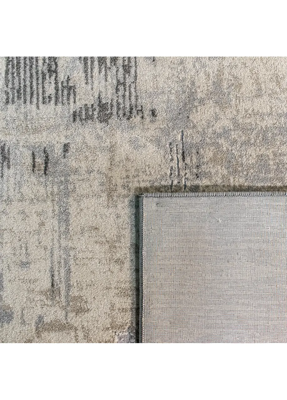 Tapete Moderno Beige con Bloques Cepillados en Gris Oscuro