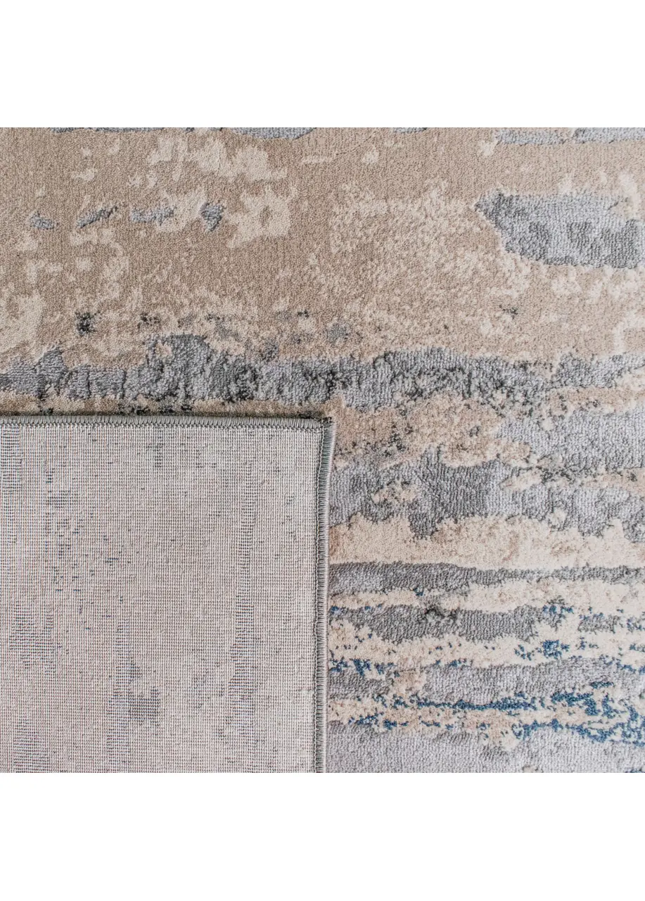 Tapete Moderno Beige con Barridos Horizontales en Gris y Azul