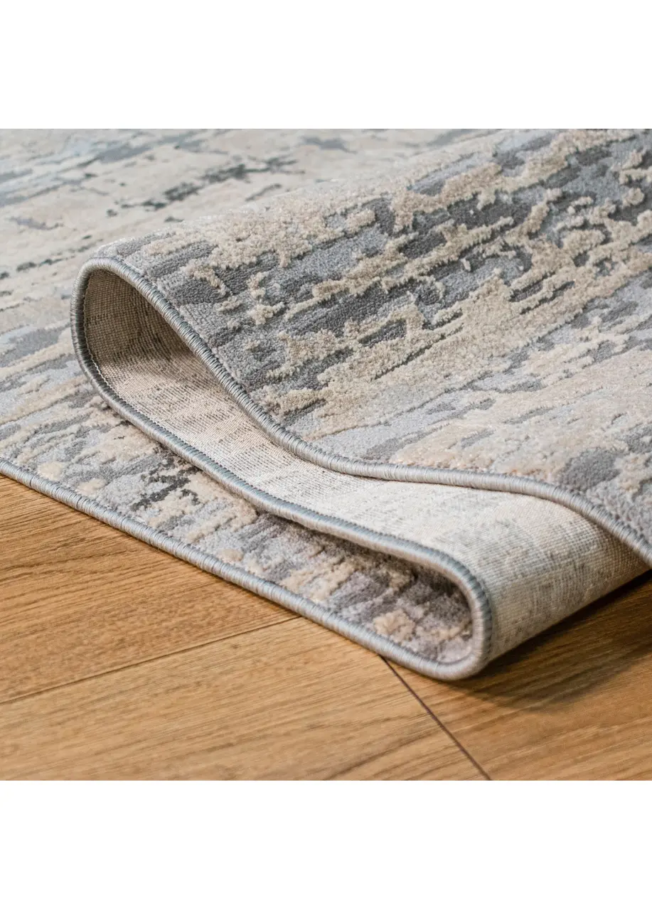 Tapete Texturizado Beige con Rayas Cepilladas en Gris