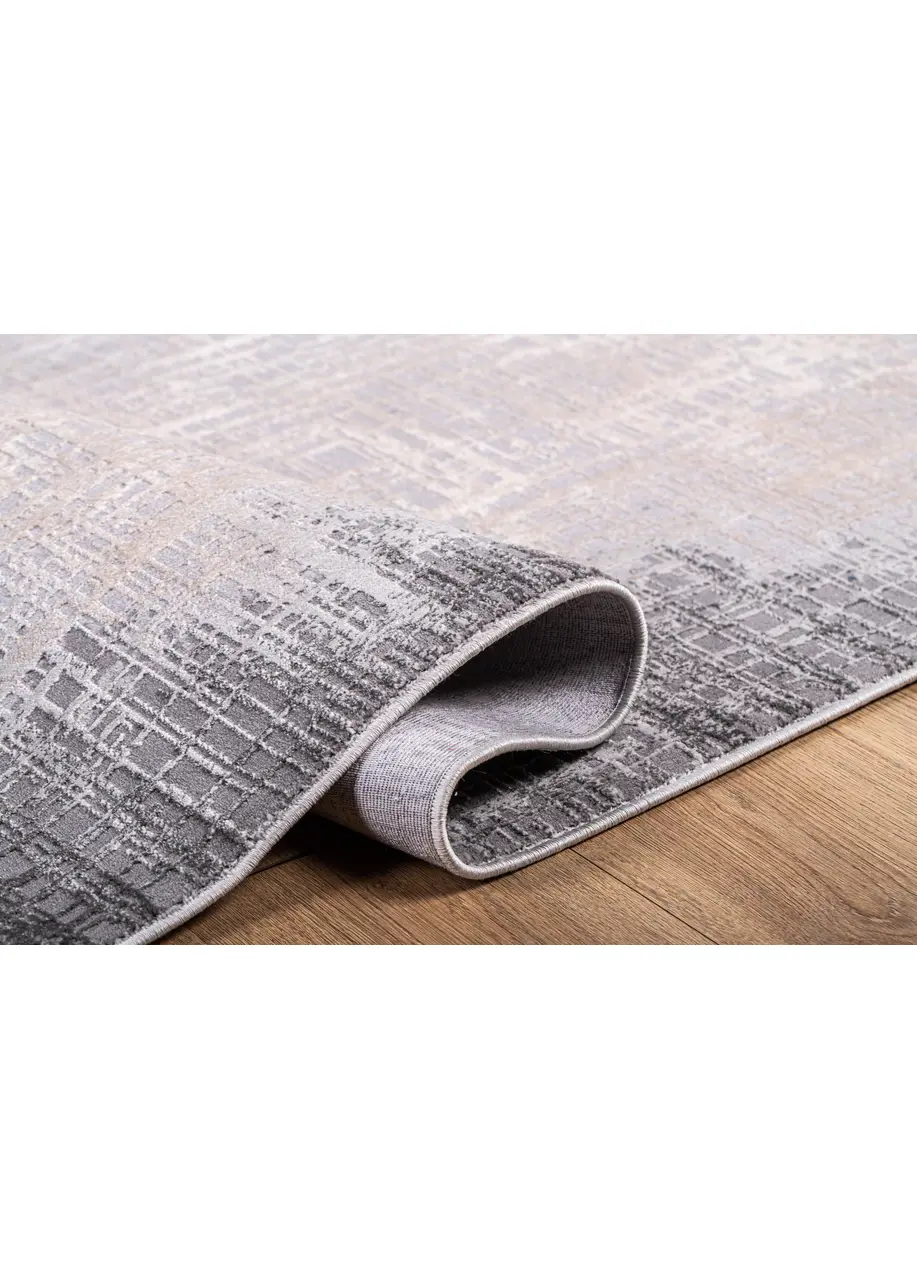 Tapete Moderno Beige con Retícula y Orilla Degradada en Gris