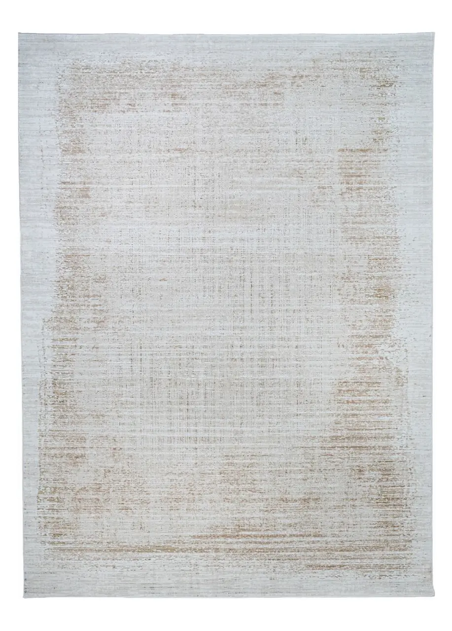 Tapete Abstracto Beige con Campo Desgastado y Marco Claro