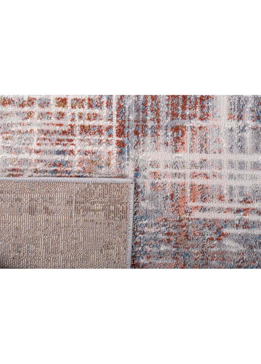 Tapete Moderno Gris con Cuadrícula Rayada en Terracota