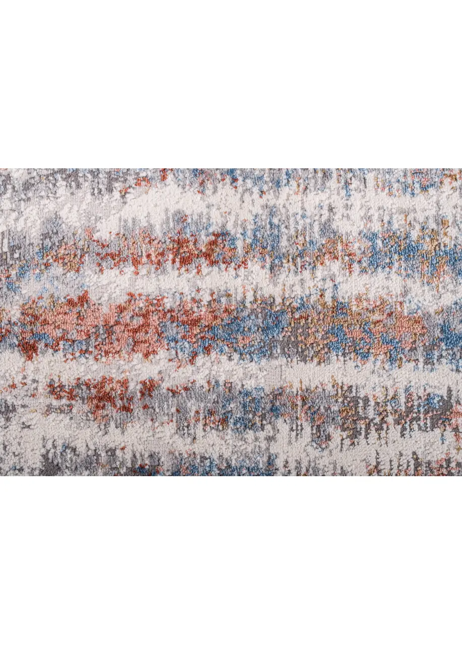 Tapete Moderno Blanco con Rayas Verticales en Terracota y Azul