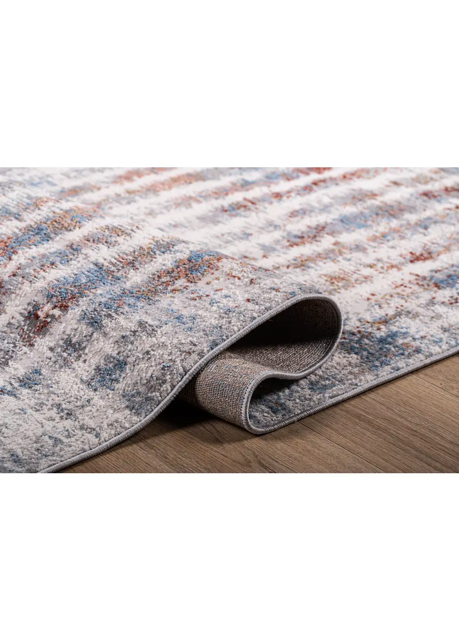 Tapete Moderno Blanco con Rayas Verticales en Terracota y Azul