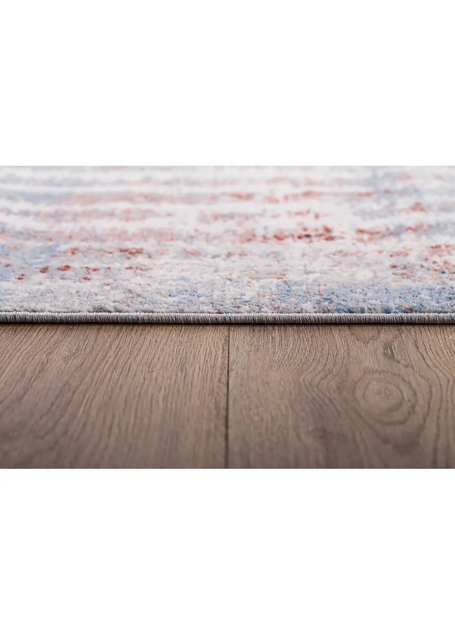 Tapete Moderno Blanco con Rayas Verticales en Terracota y Azul