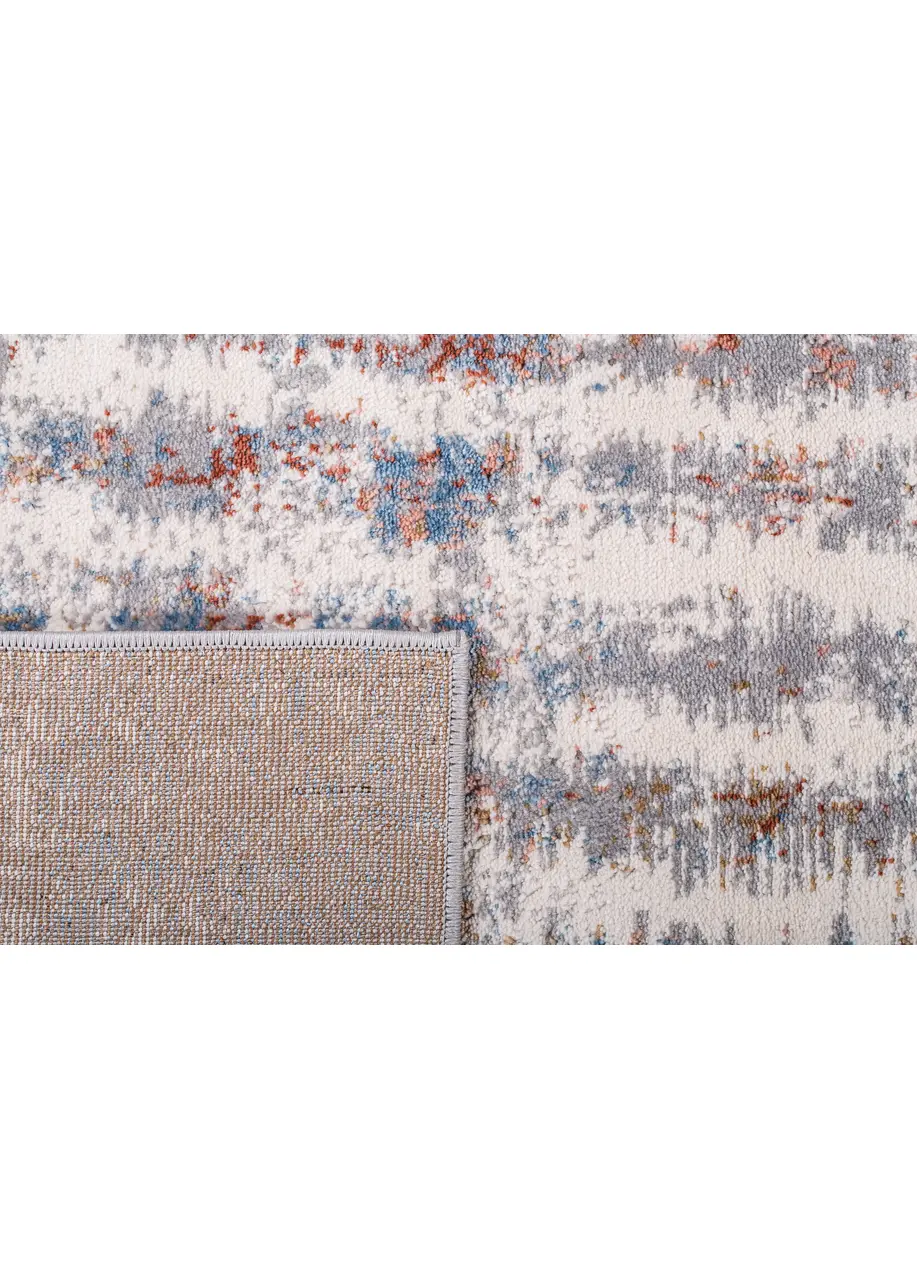 Tapete Moderno Blanco con Rayas Verticales en Terracota y Azul