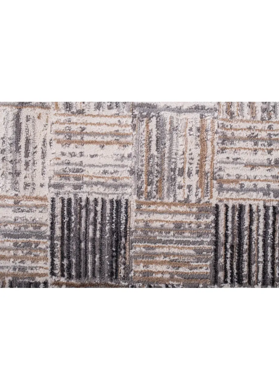 Tapete Moderno Gris con Cuadros de Rayas en Beige y Carbón