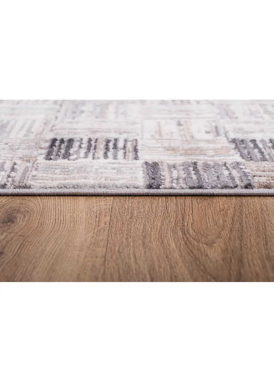 Tapete Moderno Gris con Cuadros de Rayas en Beige y Carbón