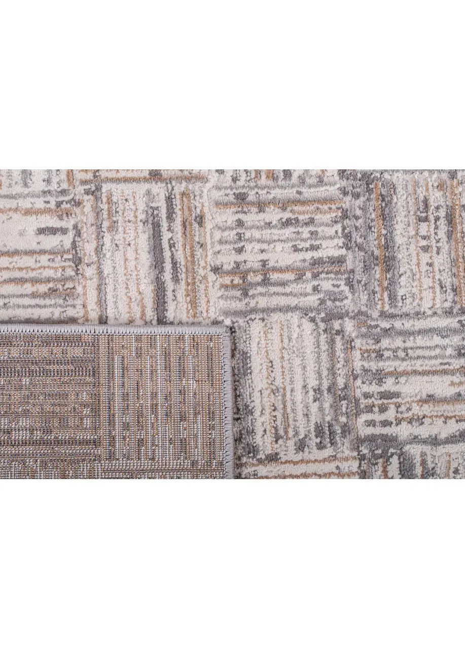 Tapete Moderno Gris con Cuadros de Rayas en Beige y Carbón