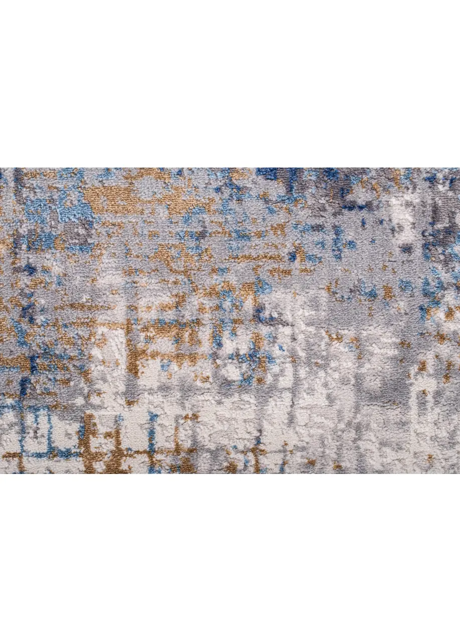 Tapete Moderno Gris con Retícula Fina en Azul y Ocre