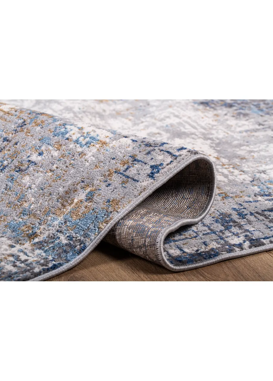 Tapete Moderno Gris con Retícula Fina en Azul y Ocre