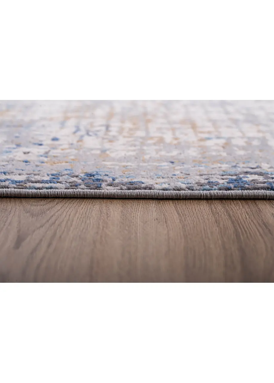 Tapete Moderno Gris con Retícula Fina en Azul y Ocre