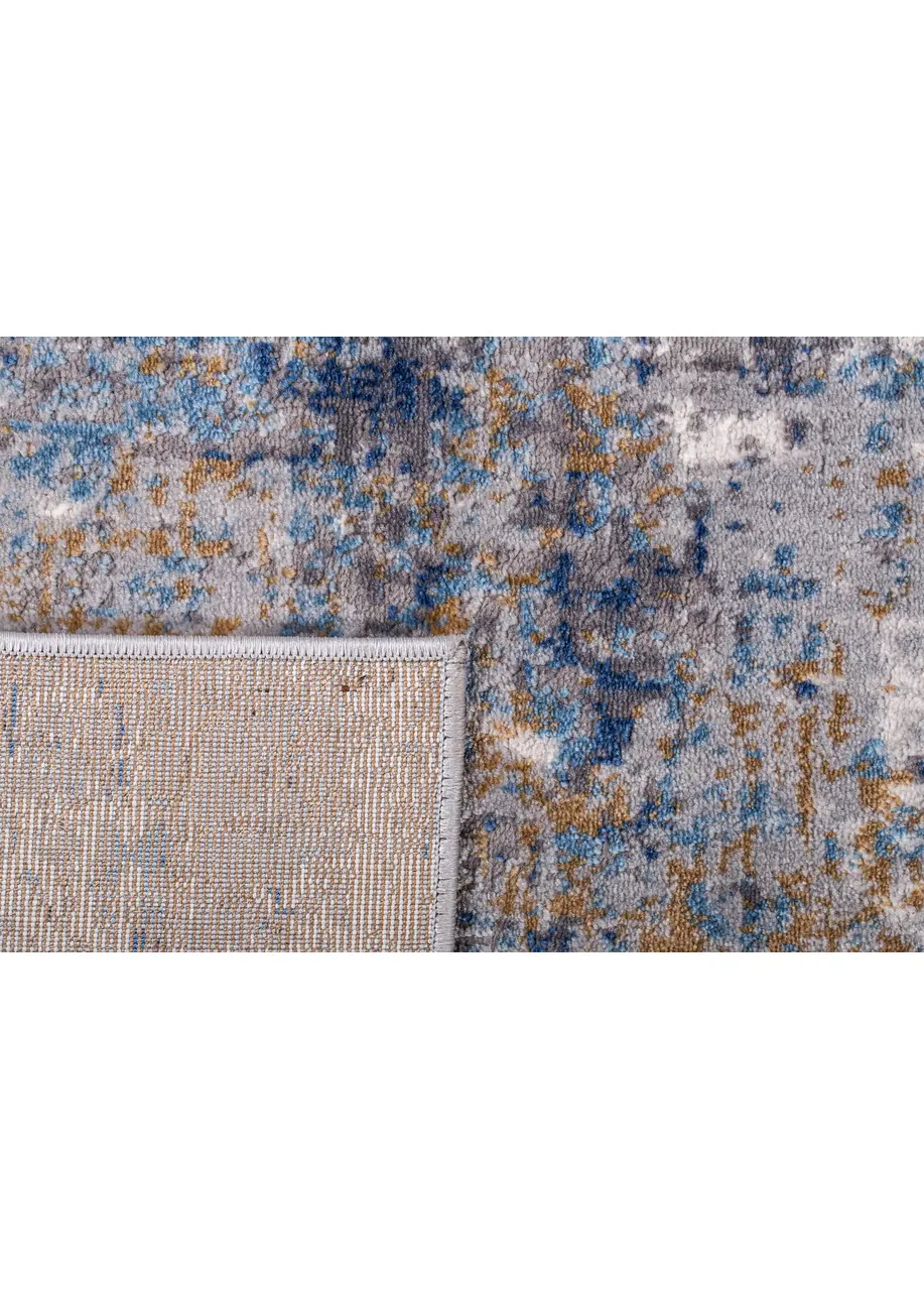 Tapete Moderno Gris con Retícula Fina en Azul y Ocre
