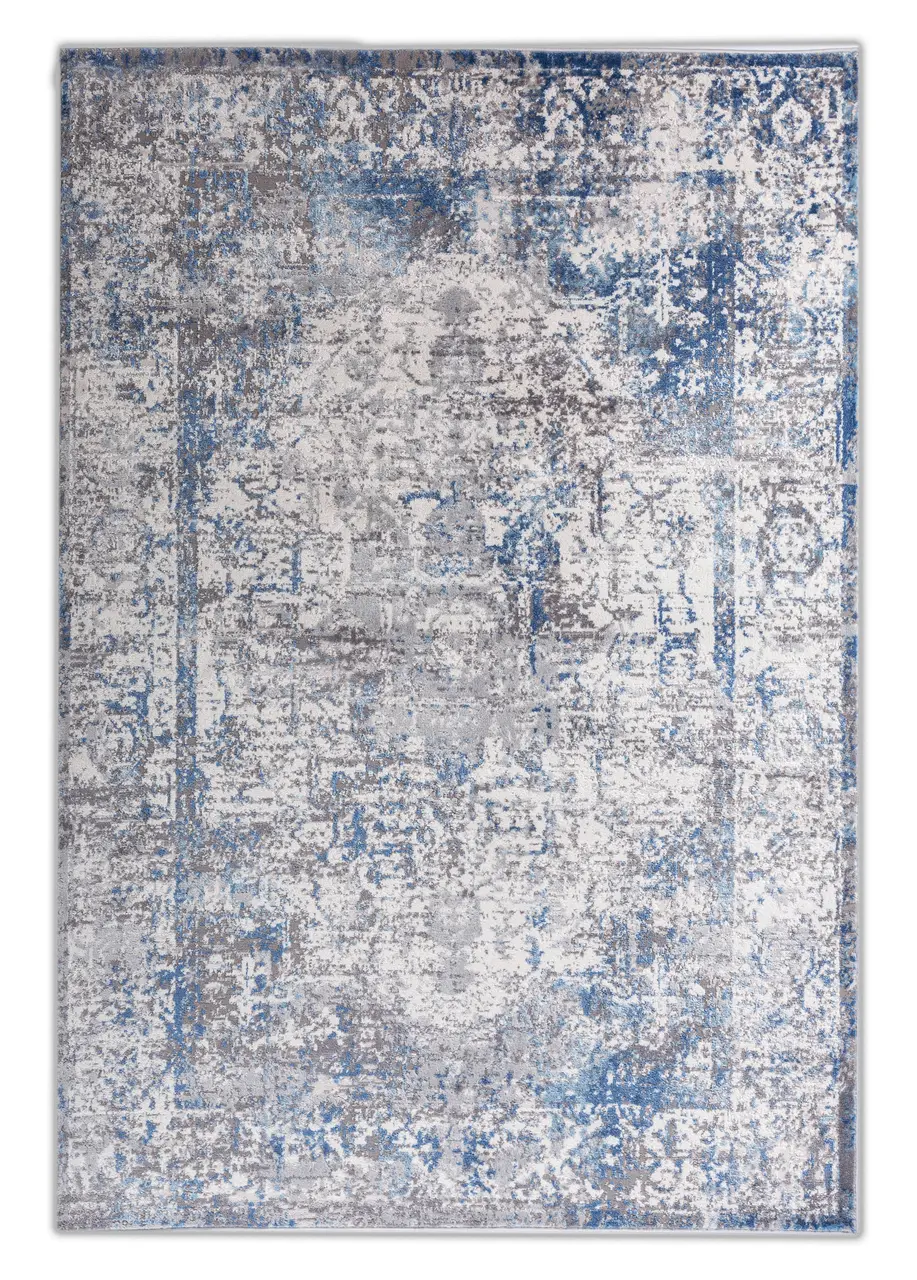 Tapete Vintage Gris con Medallón Difuminado en Azul