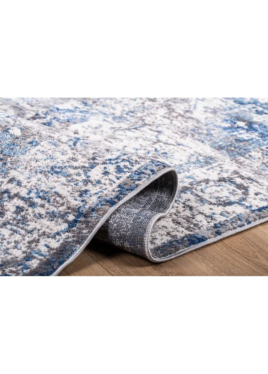 Tapete Vintage Gris con Medallón Difuminado en Azul