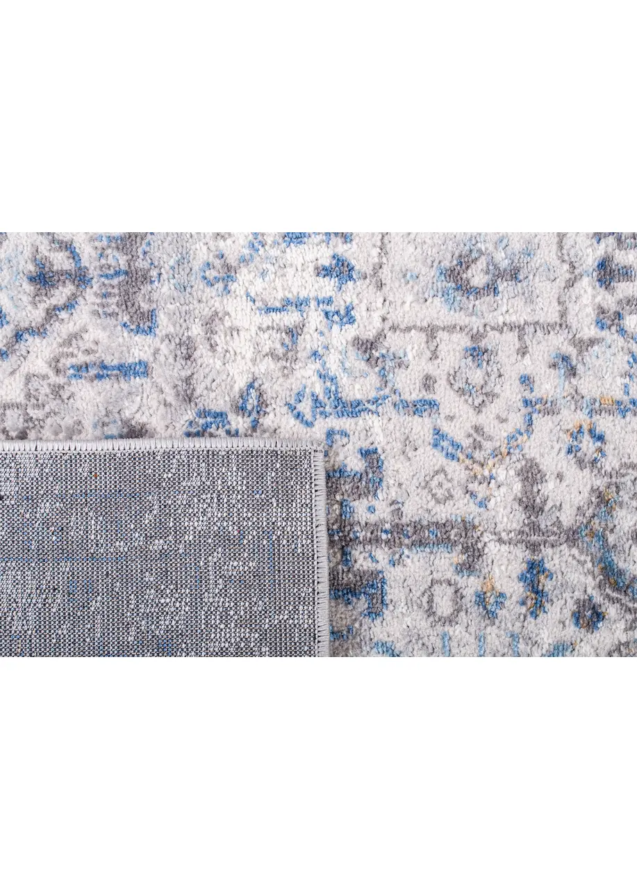 Tapete Vintage Gris con Motivos Geométricos en Azul