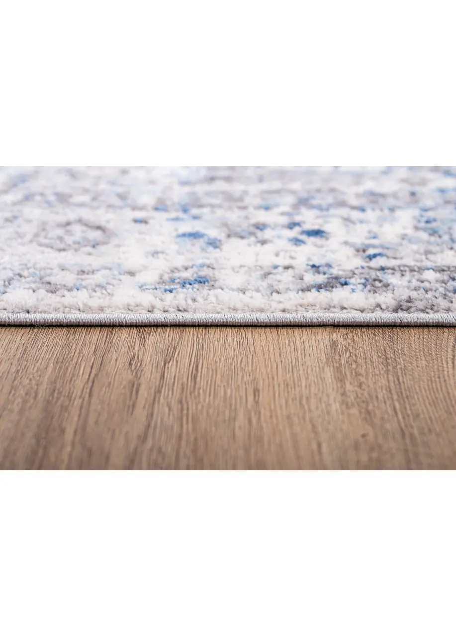Tapete Vintage Gris con Motivos Geométricos en Azul
