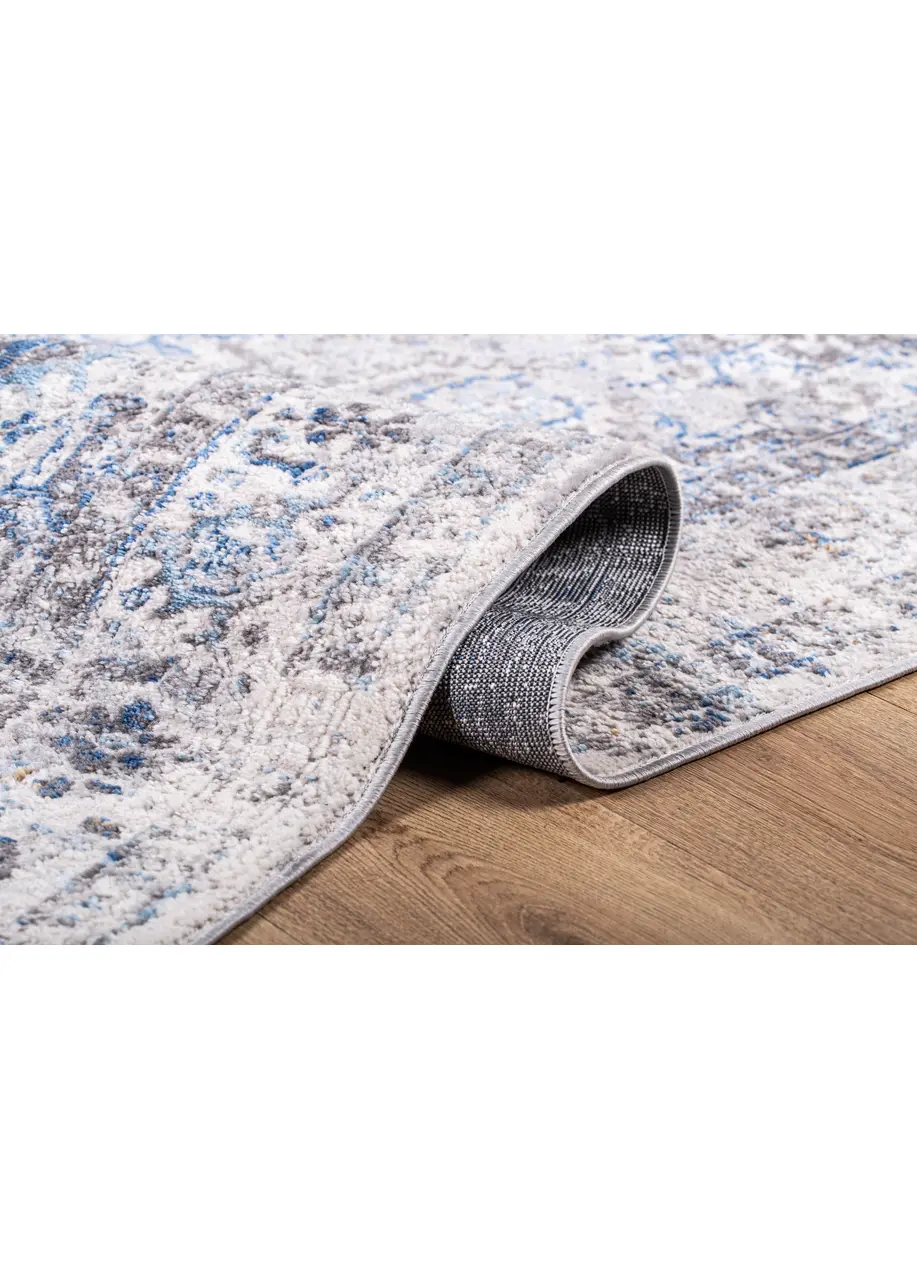 Tapete Vintage Gris con Motivos Geométricos en Azul
