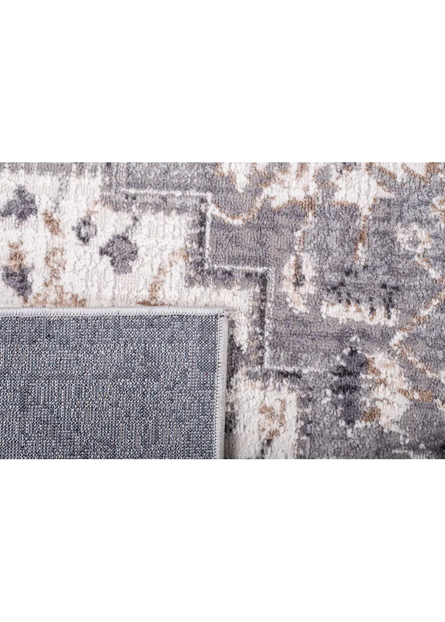 Tapete Vintage Gris con Ornamentos Orientales en Marfil