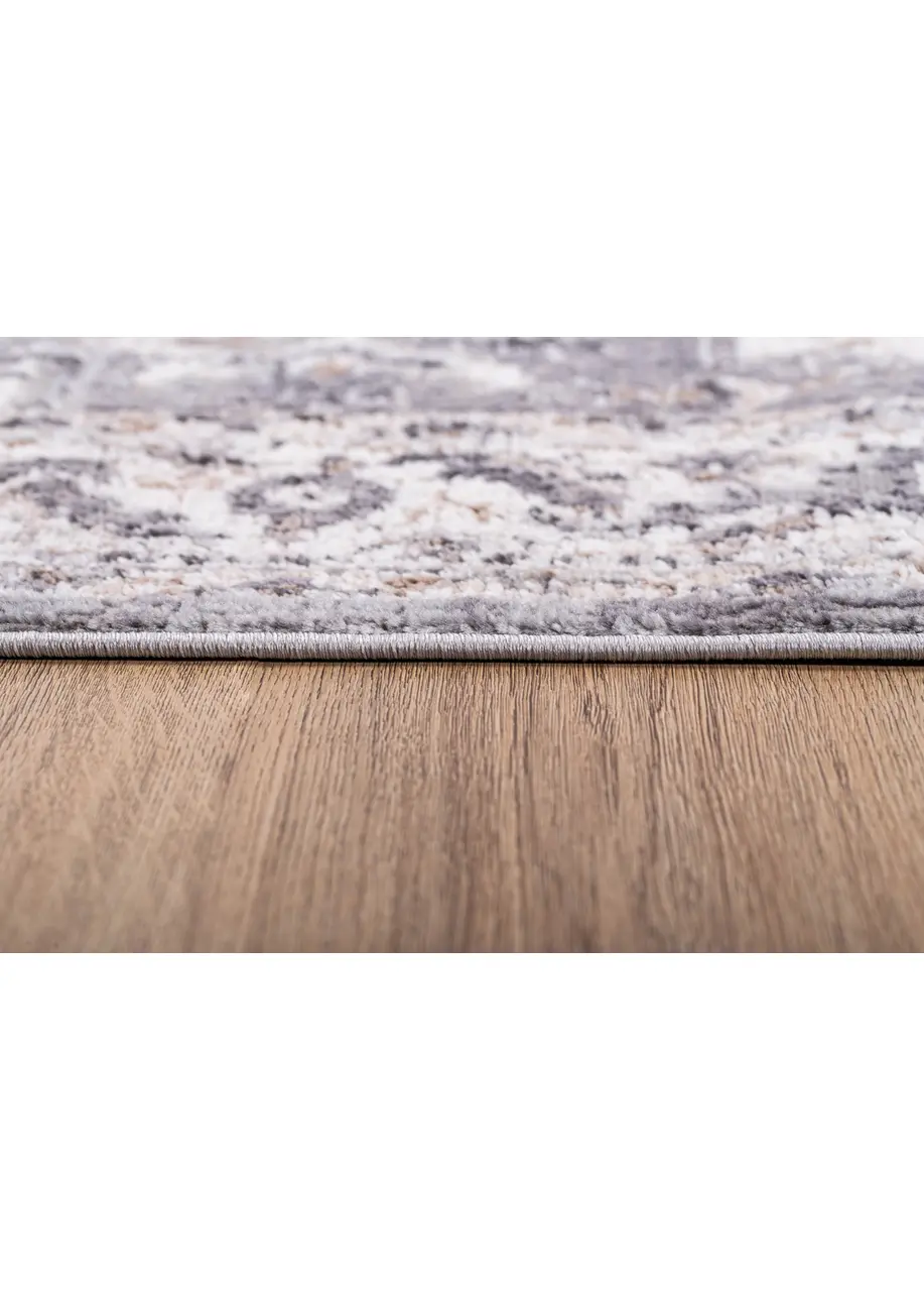 Tapete Vintage Gris con Ornamentos Orientales en Marfil