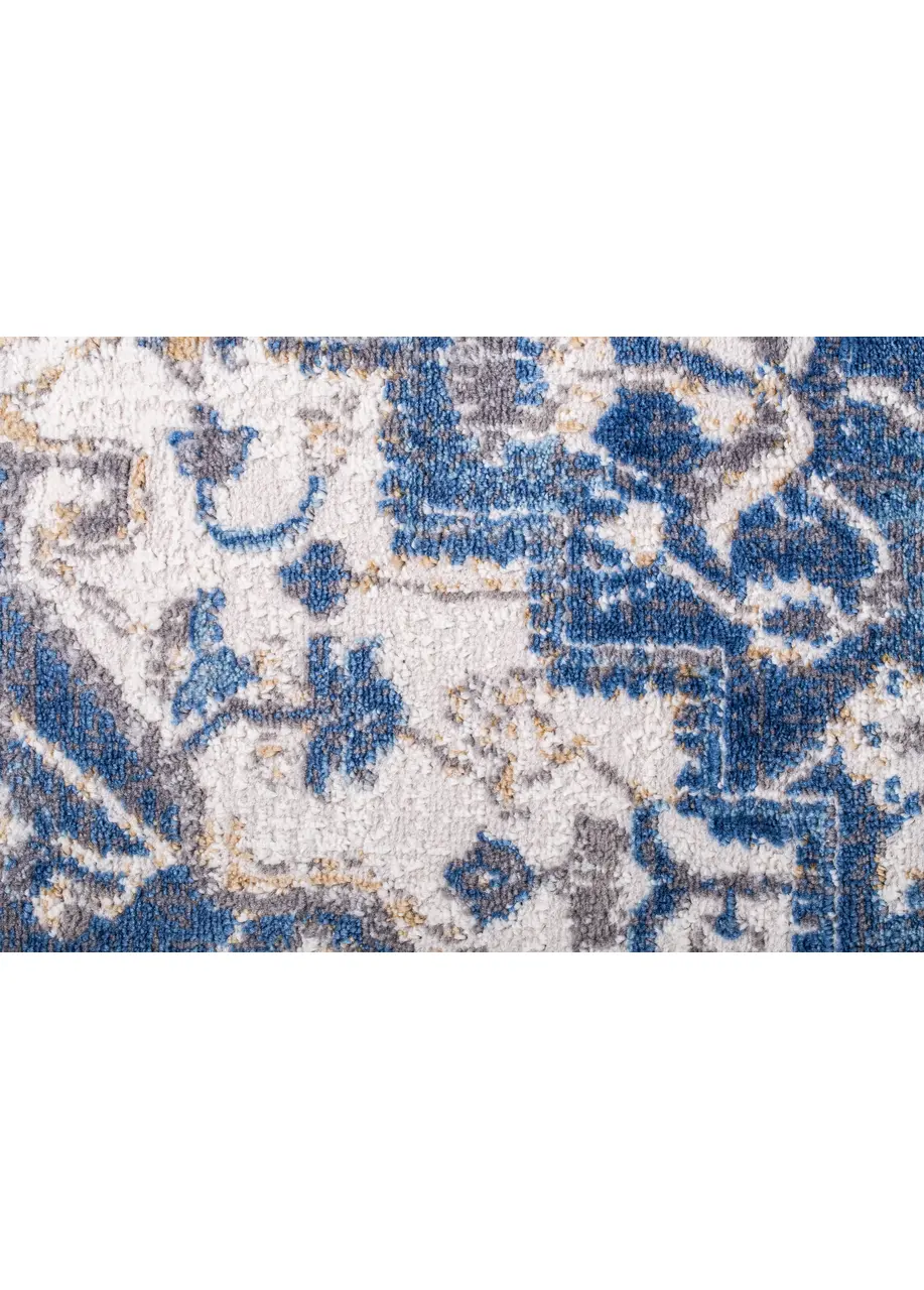 Tapete Vintage Azul con Medallón Oriental en Marfil