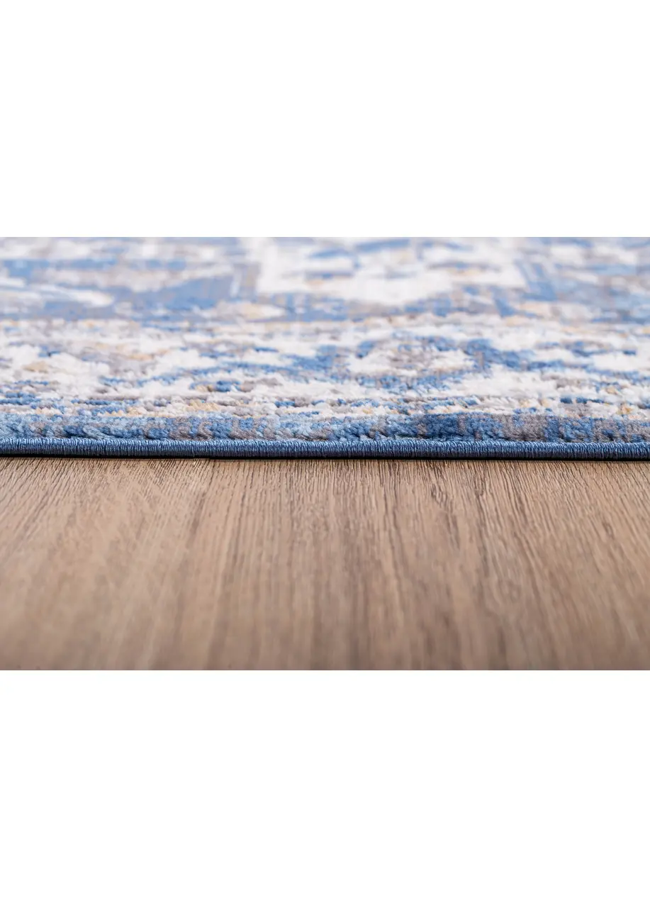 Tapete Vintage Azul con Medallón Oriental en Marfil
