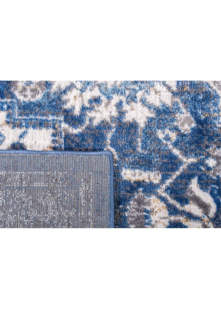 Tapete Vintage Azul con Medallón Oriental en Marfil
