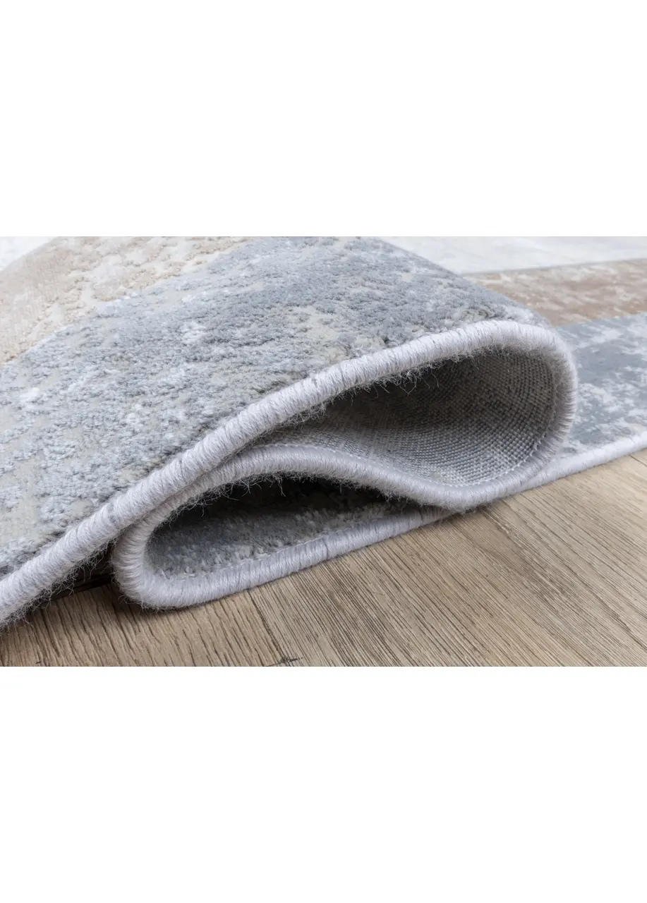 Tapete Moderno Beige con Doble Marco en Café y Gris