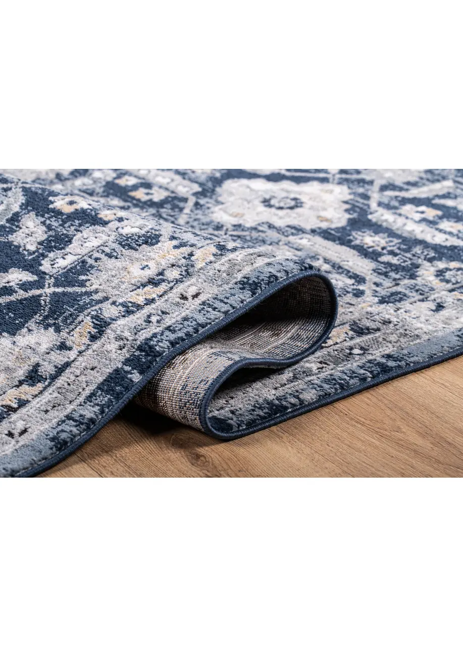 Tapete Vintage Azul con Rosetones Orientales en Gris