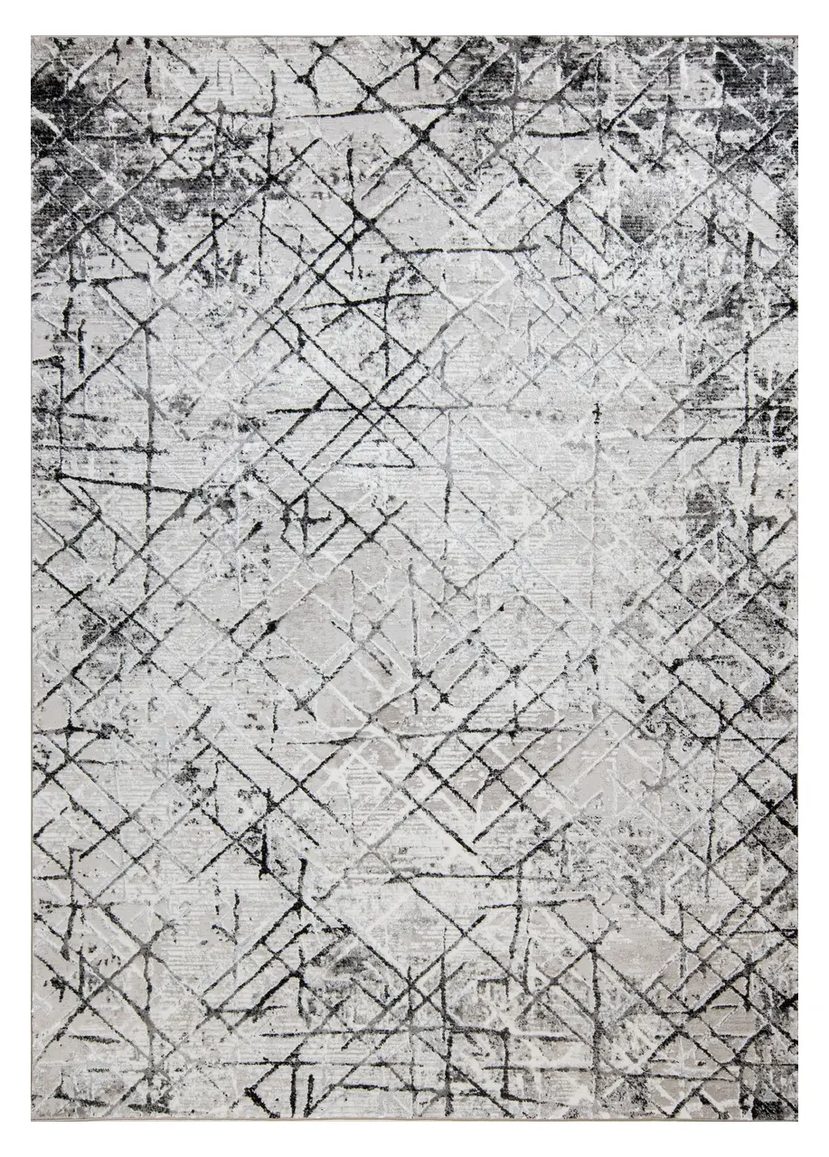 Tapete Moderno Gris Claro con Rayado Cruzado en Negro