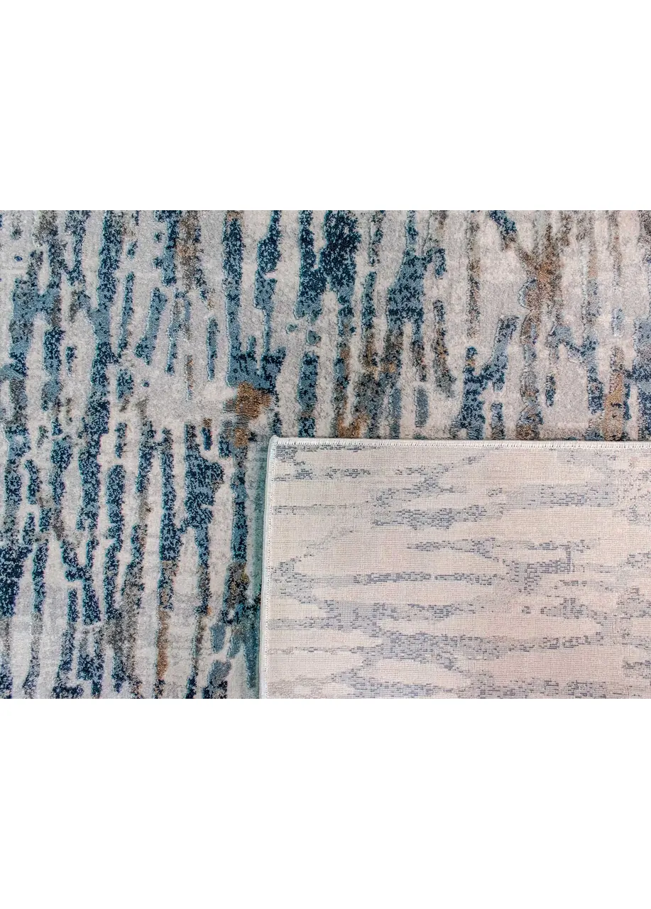 Tapete Abstracto Marfil con Trazos en Zigzag Azul y Gris