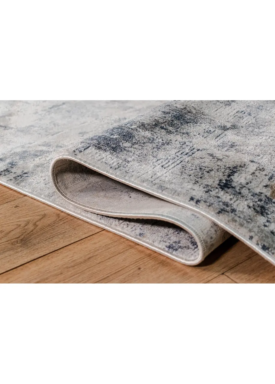 Tapete Moderno Gris con Cuadrícula Irregular en Carbón y Azul