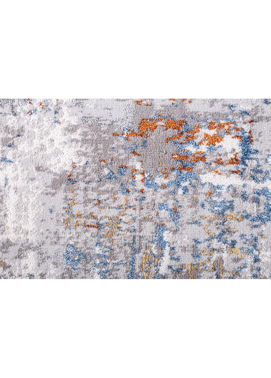 Tapete Abstracto Gris con Manchas en Azul y Cobre