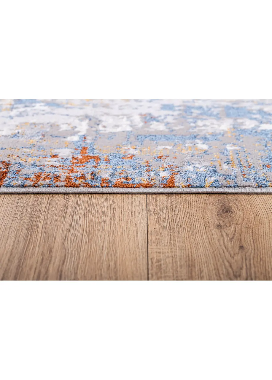 Tapete Abstracto Gris con Manchas en Azul y Cobre