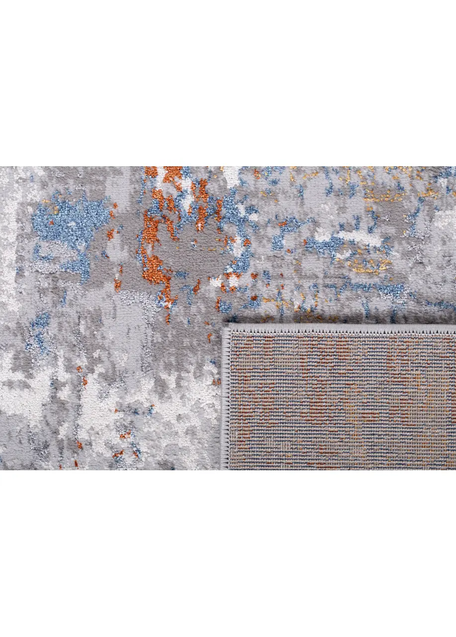 Tapete Abstracto Gris con Manchas en Azul y Cobre