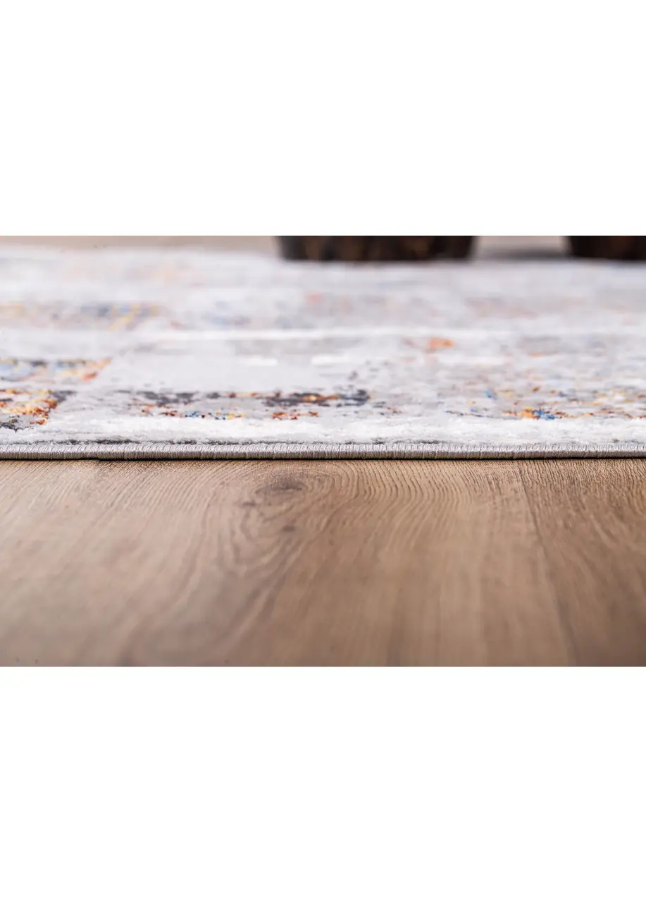 Tapete Moderno Gris con Bloques Verticales en Azul y Cobre