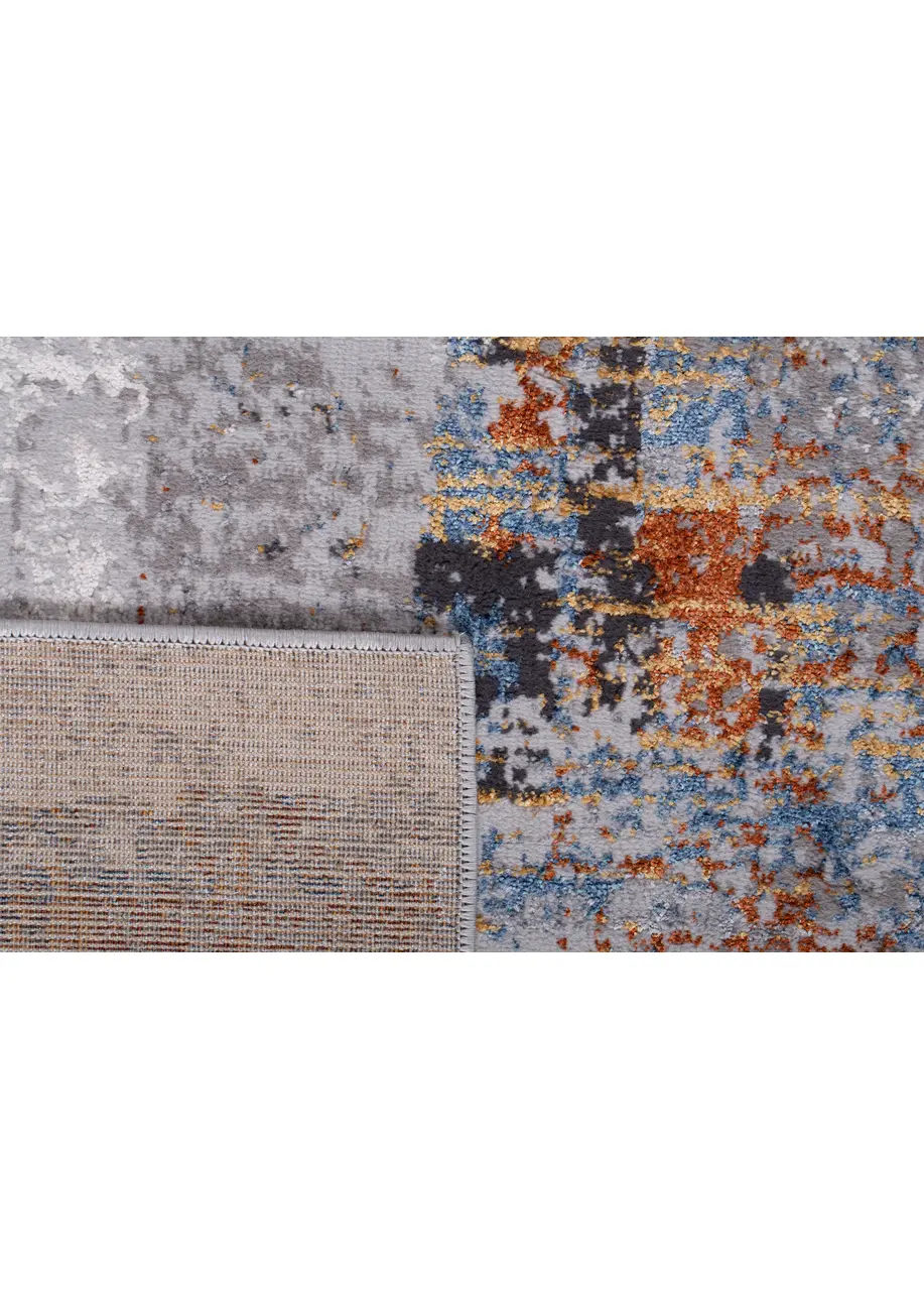 Tapete Moderno Gris con Bloques Verticales en Azul y Cobre