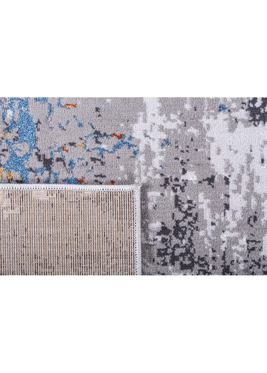 Tapete Abstracto Gris con Marco Pincelado en Azul y Óxido