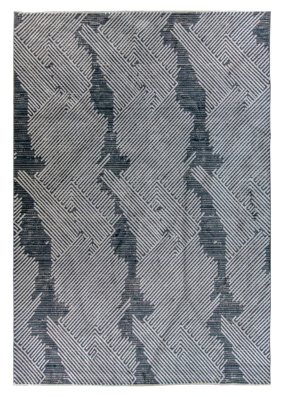 Tapete Moderno Gris con Líneas Diagonales en Azul Marino