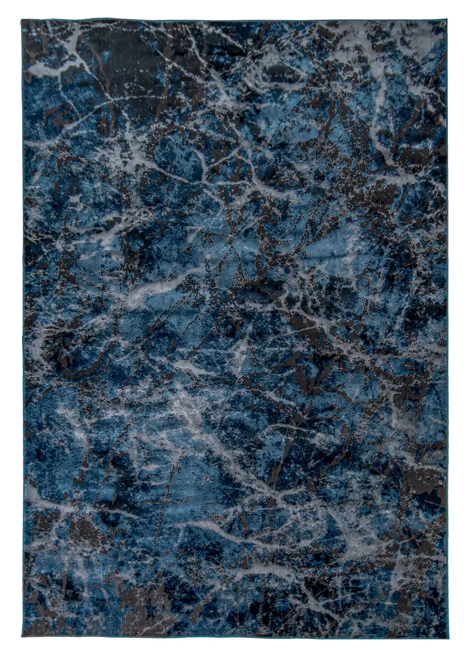 Tapete Moderno Azul Marino con Vetas de Mármol en Gris