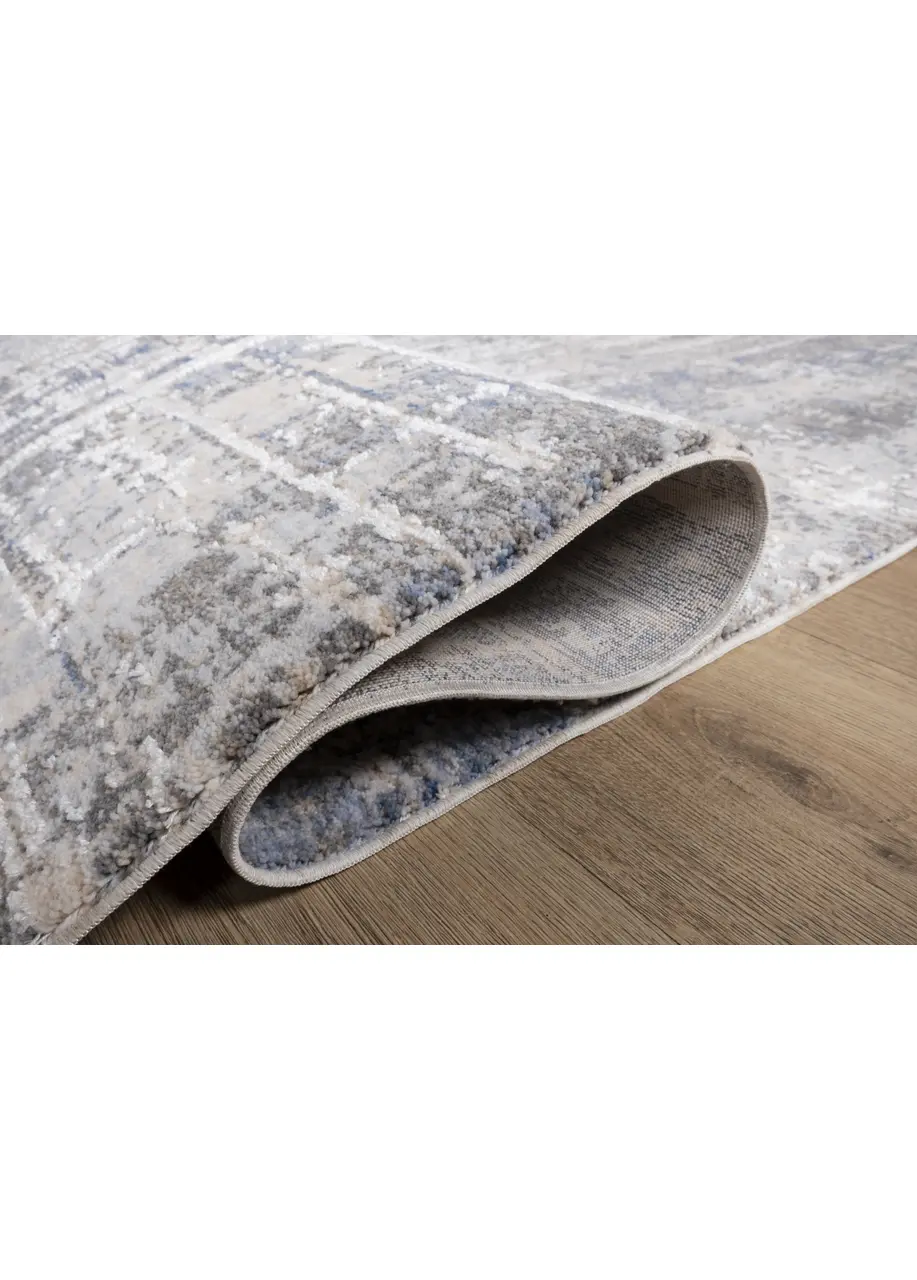 Tapete Vintage Beige con Rayado Cruzado en Gris y Azul - Vista alternativa