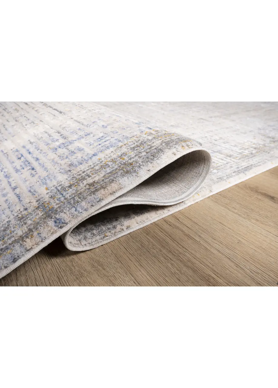 Tapete Texturizado Beige con Líneas Finas en Gris y Azul