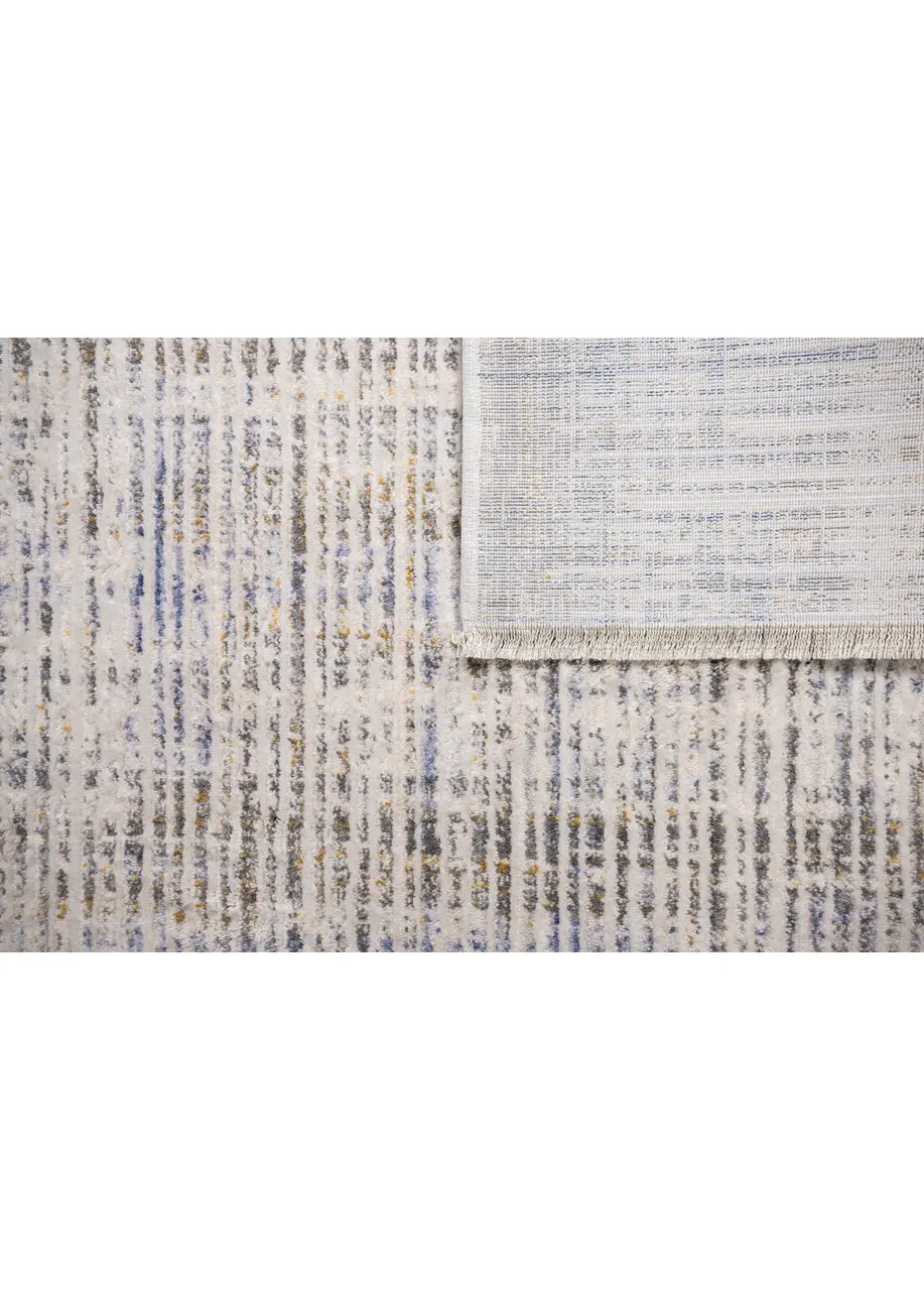 Tapete Texturizado Beige con Líneas Finas en Gris y Azul