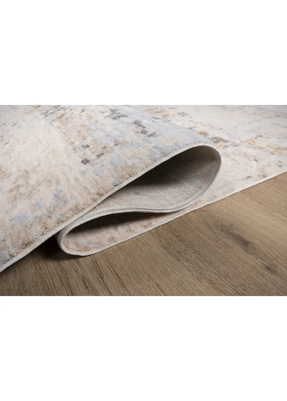 Tapete Abstracto Beige con Barridos en Ocre y Gris
