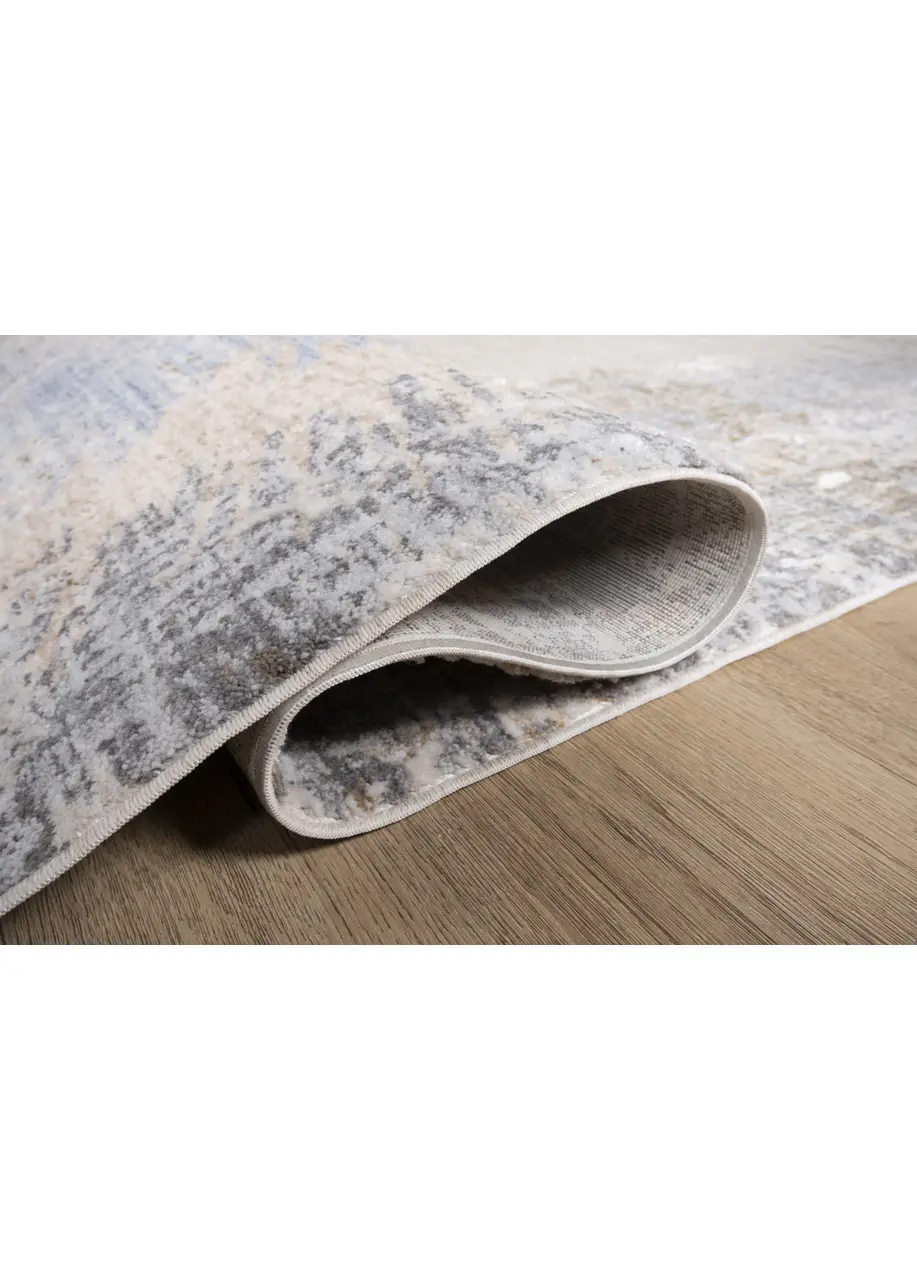 Tapete Vintage Beige con Marco Desgastado en Gris y Azul