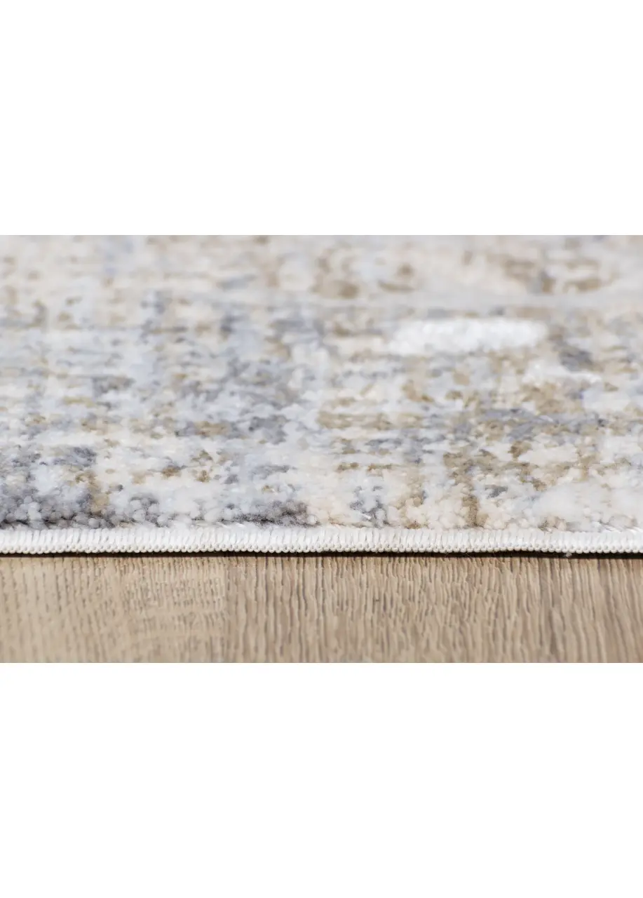 Tapete Vintage Beige con Marco Desgastado en Gris y Azul