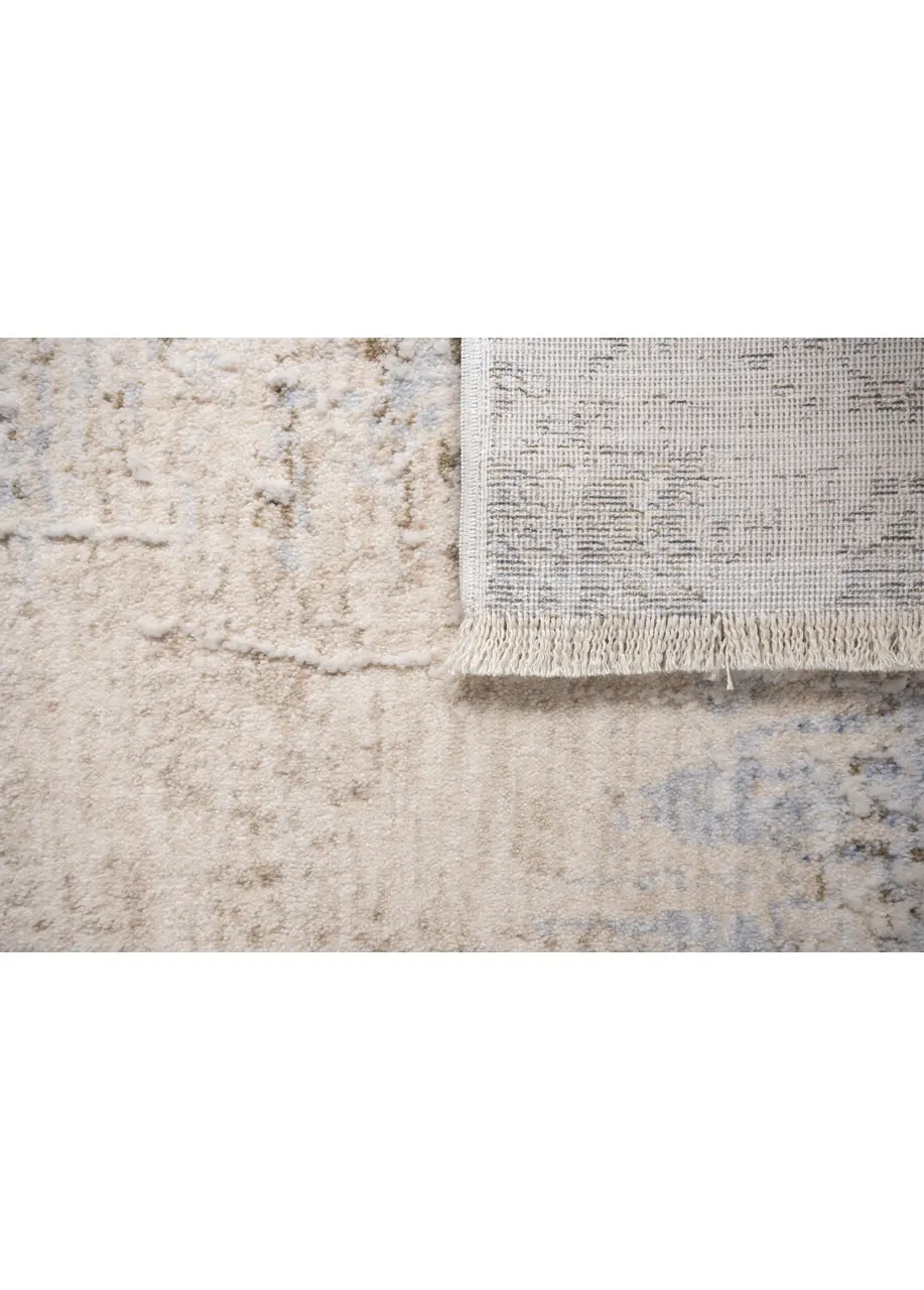 Tapete Vintage Beige con Marco Desgastado en Gris y Azul
