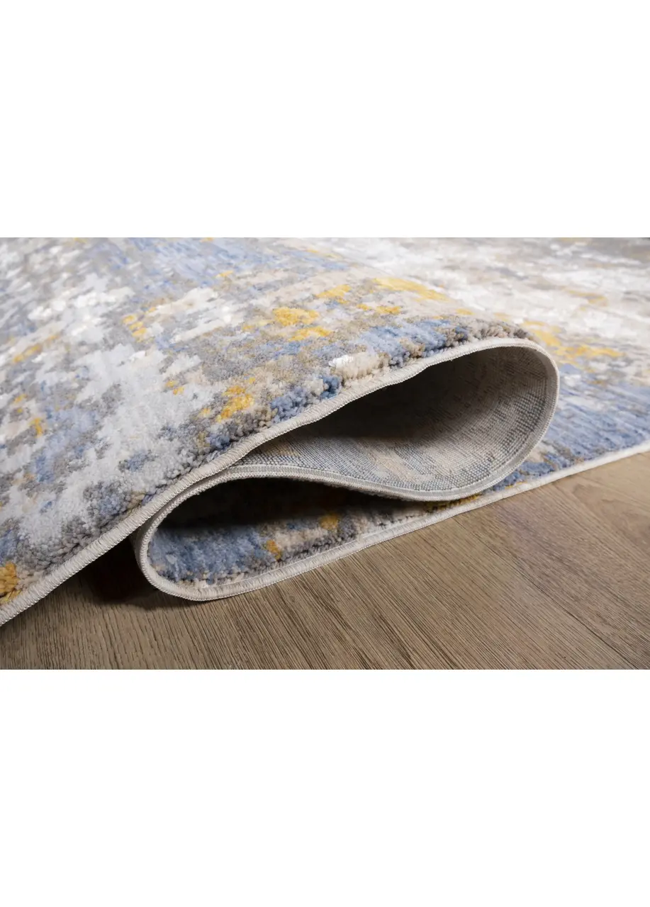 Tapete Abstracto Beige con Manchas en Gris Azulado y Dorado