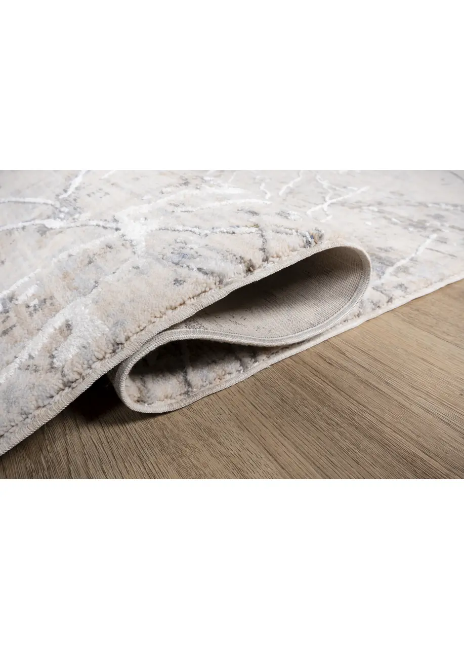 Tapete Moderno Beige con Vetas Ramificadas en Blanco y Gris