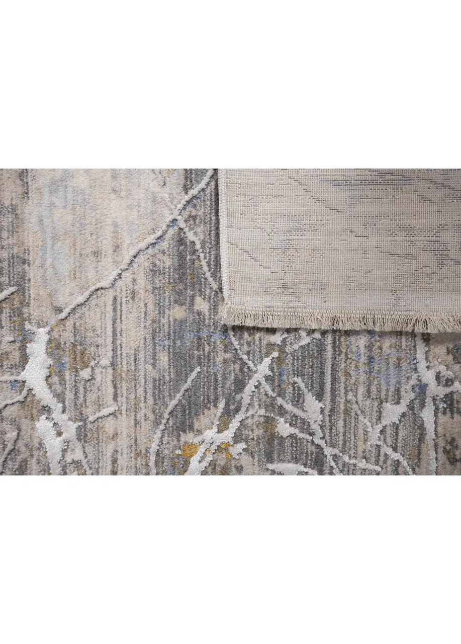 Tapete Moderno Beige con Vetas Ramificadas en Blanco y Gris